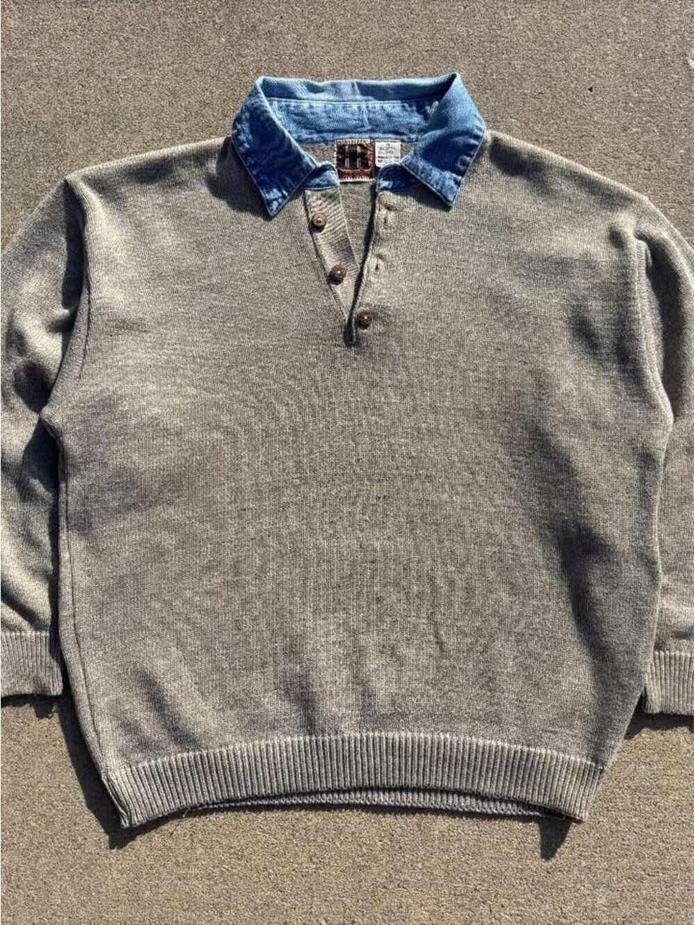 Vintage Knit Sweater Denim Collar Grunge Minimalist 90's